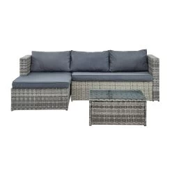 Troy Corner Rattan Garden Sofa Set With Table -The Furniture Shop OD SF 005 GREY 2