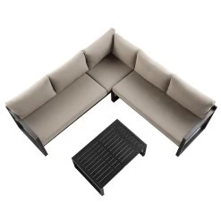 Albany Aluminium Corner Sofa Set With Reclining Back And Coffee Table, Taupe -The Furniture Shop OD SF 1023 TAUPE WB4