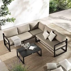 Albany Aluminium Corner Sofa Set With Reclining Back And Coffee Table, Taupe -The Furniture Shop OD SF 1023 TAUPE scene1