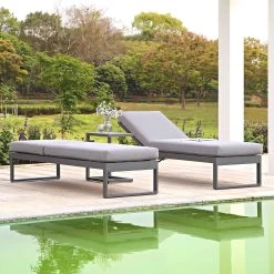 Albany Aluminium Sun Lounger, Grey -The Furniture Shop OD SLG 155 GREY SET scene1