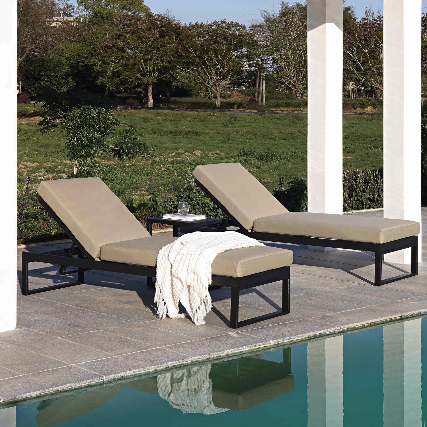 Albany Aluminium Sun Lounger And Side Table Set, Taupe 4 Albany Aluminium Sun Lounger And Side Table Set, Taupe - Image 2