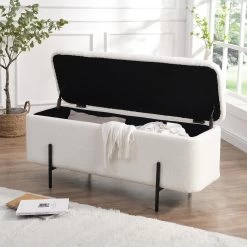 Jed Ecru Boucle 120cm Large Storage Ottoman Bench 15 Jed Ecru Boucle 120cm Large Storage Ottoman Bench -The Furniture Shop OTTO 2245 ECRUBOUCLE scene1