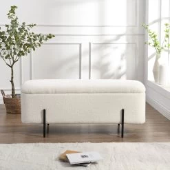 Jed Ecru Boucle 120cm Large Storage Ottoman Bench