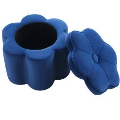 Pollie Navy Velvet Storage Stool -The Furniture Shop POUF 291 NAVY VEL WB2