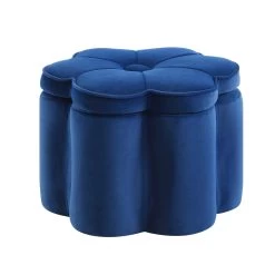 Pollie Navy Velvet Storage Stool -The Furniture Shop POUF 291 NAVY VEL WB3
