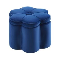 Pollie Navy Velvet Storage Stool -The Furniture Shop POUF 291 NAVY VEL WB4