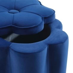 Pollie Navy Velvet Storage Stool -The Furniture Shop POUF 291 NAVY VEL detail2