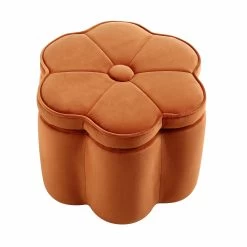 Pollie Orange Velvet Storage Stool -The Furniture Shop POUF 291 ORANGE VEL WB1