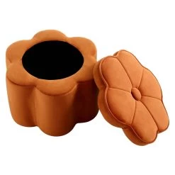 Pollie Orange Velvet Storage Stool -The Furniture Shop POUF 291 ORANGE VEL WB2