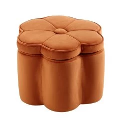 Pollie Orange Velvet Storage Stool -The Furniture Shop POUF 291 ORANGE VEL WB3