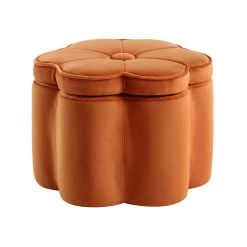 Pollie Orange Velvet Storage Stool -The Furniture Shop POUF 291 ORANGE VEL WB4