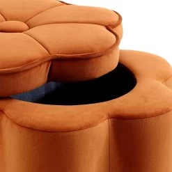 Pollie Orange Velvet Storage Stool -The Furniture Shop POUF 291 ORANGE VEL detail2