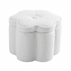 Pollie White Teddy Boucle Storage Stool 19 Pollie White Teddy Boucle Storage Stool -The Furniture Shop POUF 291 WHITE TEDDY WB4