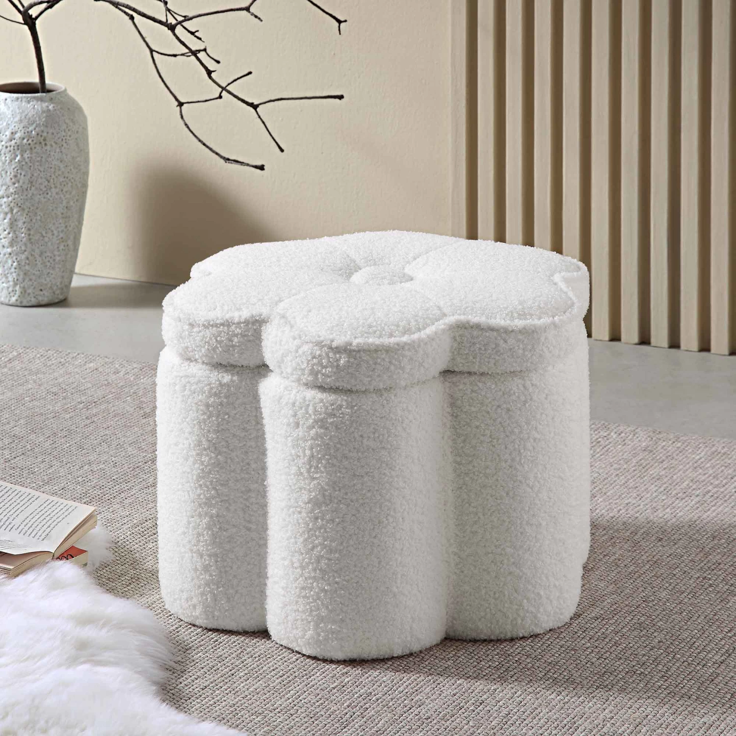 Pollie White Teddy Boucle Storage Stool 3 Pollie White Teddy Boucle Storage Stool