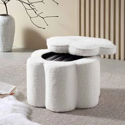 Pollie White Teddy Boucle Storage Stool 14 Pollie White Teddy Boucle Storage Stool -The Furniture Shop POUF 291 WHITE TEDDY scene1