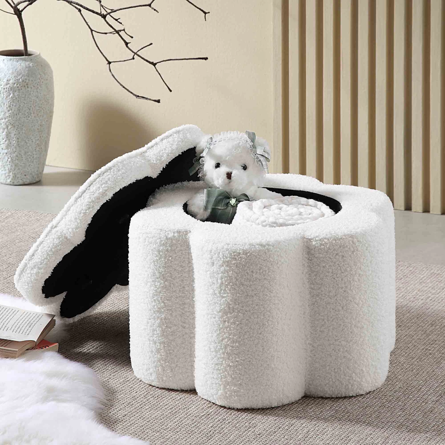 Pollie White Teddy Boucle Storage Stool 4 Pollie White Teddy Boucle Storage Stool - Image 2