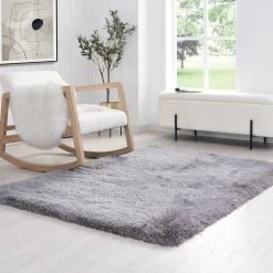 Silver Tufted Shaggy Rug 160 X 230 Cm