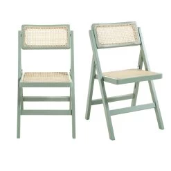 Frances Set Of 2 Folding Cane Rattan Chairs, Mint -The Furniture Shop XN 2054 SAGE 2P WB1