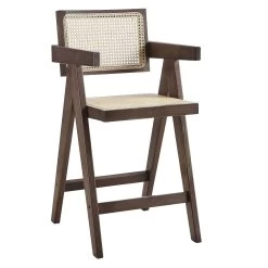 Jeanne Dark Walnut Cane Rattan Solid Beech Wood Counter Stool -The Furniture Shop XN 2211 DARKWALNUT WB1