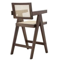 Jeanne Dark Walnut Cane Rattan Solid Beech Wood Counter Stool -The Furniture Shop XN 2211 DARKWALNUT WB4