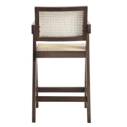 Jeanne Dark Walnut Cane Rattan Solid Beech Wood Counter Stool -The Furniture Shop XN 2211 DARKWALNUT WB5