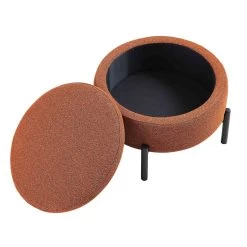 Amboise Round Storage Pouffe, Brick Boucle -The Furniture Shop XRSF 2183 BRICK BOU STOOL WB2