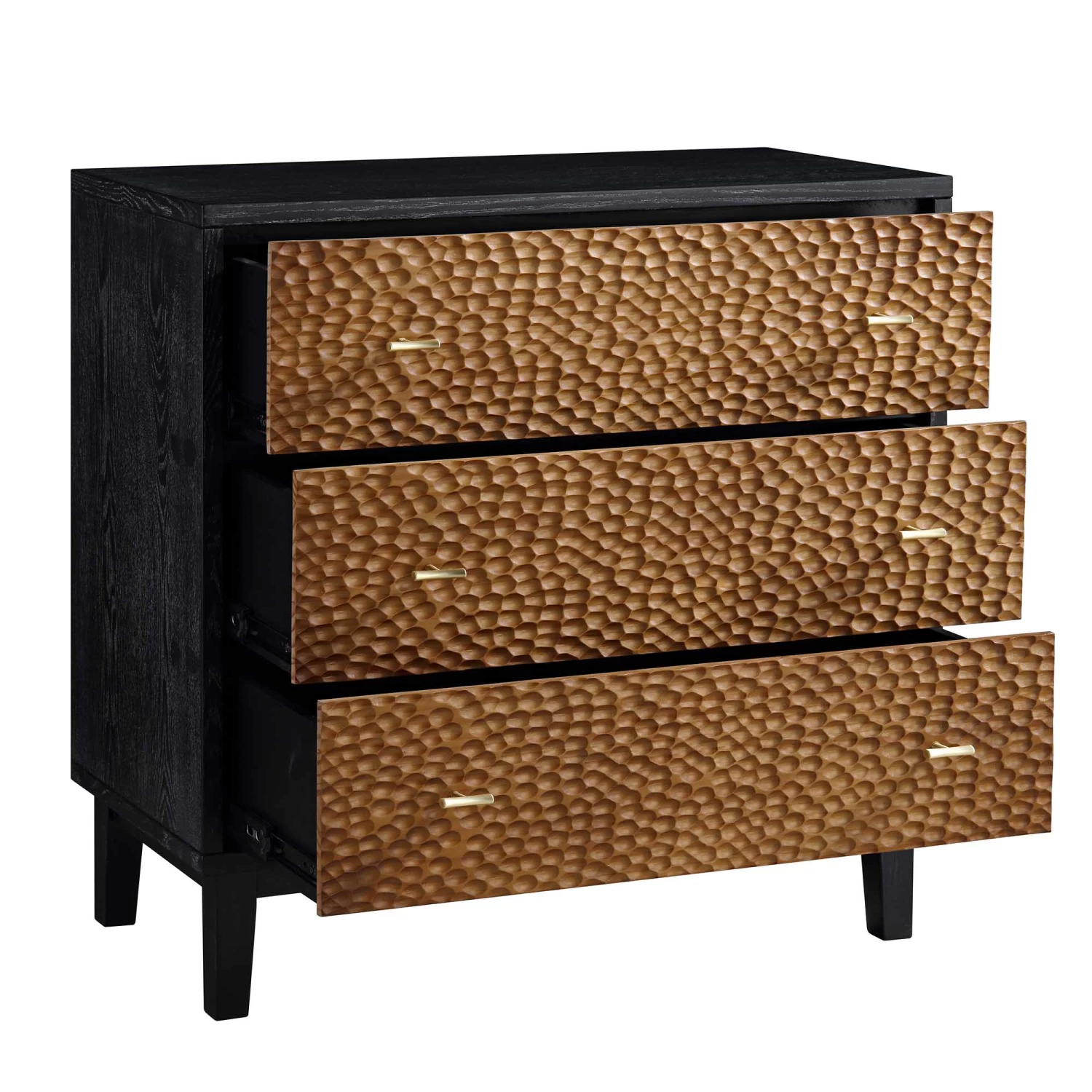Bianca Chip Carved 3 Drawer Chest, Antique Bronze & Black 9 Bianca Chip Carved 3 Drawer Chest, Antique Bronze & Black - Image 7