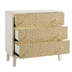 Bianca Chip Carved 3 Drawer Chest, Sand Beige & Ivory -The Furniture Shop XXCOD 008 TAUPE WHITE WB3