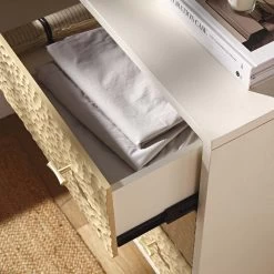 Bianca Chip Carved 3 Drawer Chest, Sand Beige & Ivory -The Furniture Shop XXCOD 008 TAUPE WHITE scene2