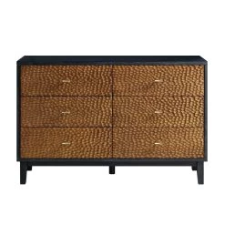 Bianca Chip Carved 6 Drawer Chest, Antique Bronze & Black -The Furniture Shop XXCOD 010 GOLD BLACK WB1