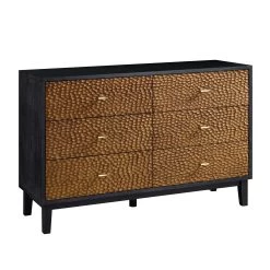 Bianca Chip Carved 6 Drawer Chest, Antique Bronze & Black -The Furniture Shop XXCOD 010 GOLD BLACK WB2