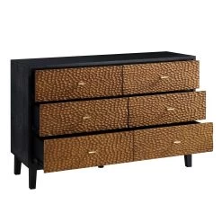 Bianca Chip Carved 6 Drawer Chest, Antique Bronze & Black -The Furniture Shop XXCOD 010 GOLD BLACK WB3