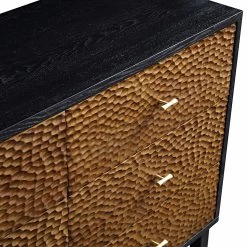 Bianca Chip Carved 6 Drawer Chest, Antique Bronze & Black -The Furniture Shop XXCOD 010 GOLD BLACK detail1