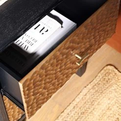 Bianca Chip Carved Bedside Table, Antique Bronze & Black 17 Bianca Chip Carved Bedside Table, Antique Bronze & Black -The Furniture Shop XXNS 007 GOLD BLACK scene2