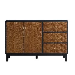 Bianca Chip Carved 2-Door 3-Drawer Sideboard, Antique Bronze & Black -The Furniture Shop XXSB 006 GOLD BLACK WB1