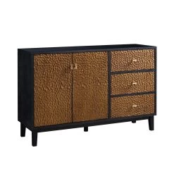 Bianca Chip Carved 2-Door 3-Drawer Sideboard, Antique Bronze & Black -The Furniture Shop XXSB 006 GOLD BLACK WB2