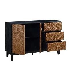 Bianca Chip Carved 2-Door 3-Drawer Sideboard, Antique Bronze & Black -The Furniture Shop XXSB 006 GOLD BLACK WB3