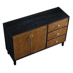 Bianca Chip Carved 2-Door 3-Drawer Sideboard, Antique Bronze & Black -The Furniture Shop XXSB 006 GOLD BLACK WB4