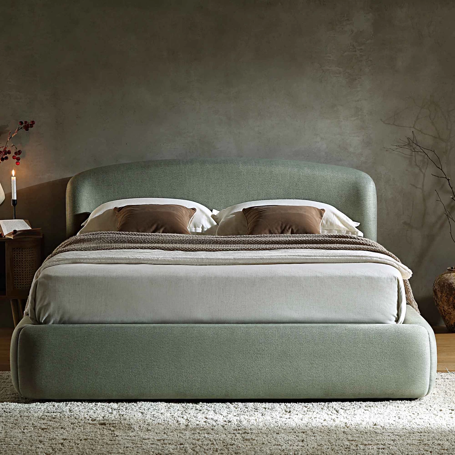 Constance Winged Headboard Ottoman Storage Bed, Olive Linen 4 Constance Winged Headboard Ottoman Storage Bed, Olive Linen - Image 2