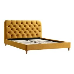 Leamington Deep-Buttoned Upholstered Bed, Turmeric Yellow Velvet -The Furniture Shop ZX 1063 MUST VEL WB1