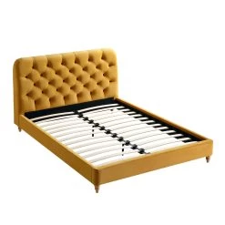Leamington Deep-Buttoned Upholstered Bed, Turmeric Yellow Velvet -The Furniture Shop ZX 1063 MUST VEL WB3