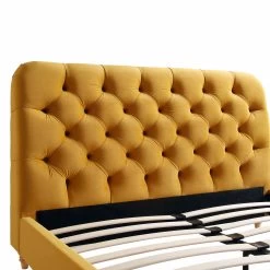 Leamington Deep-Buttoned Upholstered Bed, Turmeric Yellow Velvet -The Furniture Shop ZX 1063 MUST VEL detail1