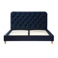 Leamington Deep-Buttoned Upholstered Bed, Midnight Blue Velvet -The Furniture Shop ZX 1063 NAVY VEL WB2