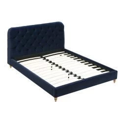 Leamington Deep-Buttoned Upholstered Bed, Midnight Blue Velvet -The Furniture Shop ZX 1063 NAVY VEL WB3