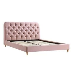 Leamington Deep-Buttoned Upholstered Bed, Rosewater Pink Fabric -The Furniture Shop ZX 1063 PALEPINK FAB WB1