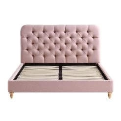 Leamington Deep-Buttoned Upholstered Bed, Rosewater Pink Fabric -The Furniture Shop ZX 1063 PALEPINK FAB WB2