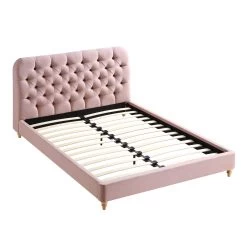 Leamington Deep-Buttoned Upholstered Bed, Rosewater Pink Fabric -The Furniture Shop ZX 1063 PALEPINK FAB WB3
