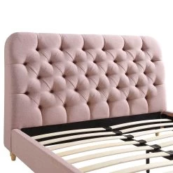 Leamington Deep-Buttoned Upholstered Bed, Rosewater Pink Fabric -The Furniture Shop ZX 1063 PALEPINK FAB detail1