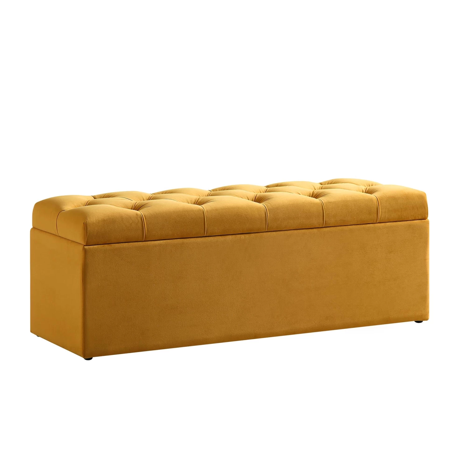 Leamington Deep-Buttoned Ottoman Storage Bench, Turmeric Yellow Velvet 9 Leamington Deep-Buttoned Ottoman Storage Bench, Turmeric Yellow Velvet - Image 7