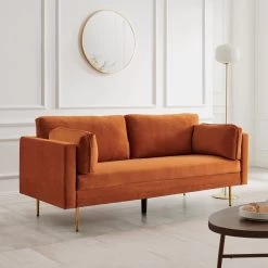 Pelham Orange Velvet Fabric Sofa -The Furniture Shop c4622